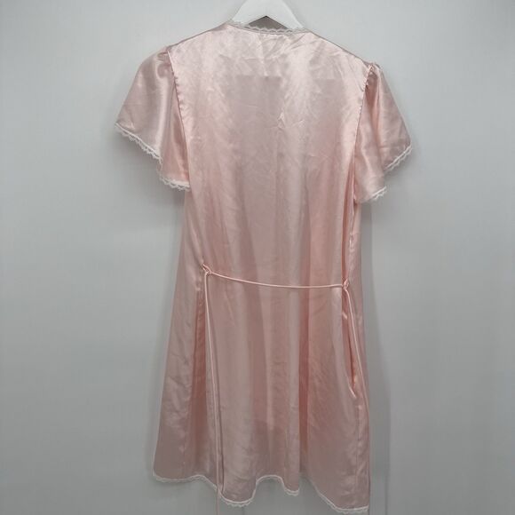 Indulgence Vintage Pink Satin Lace Robe Size Small Coquette - Picture 8 of 10